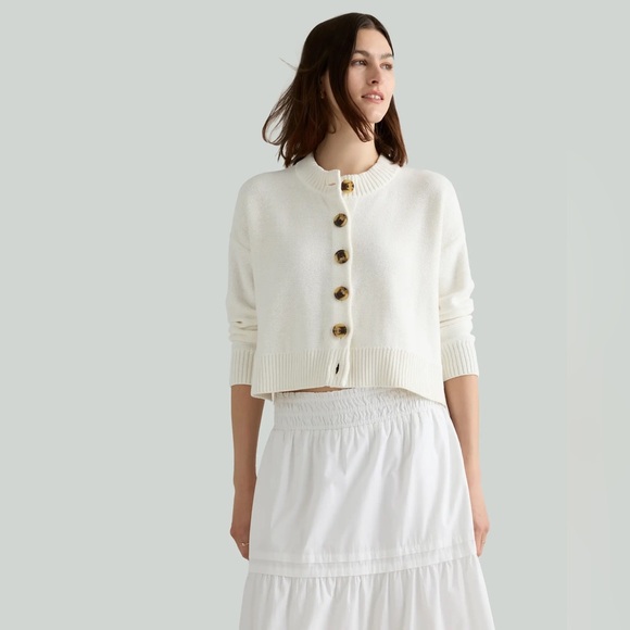 Quince 100% Organic Cotton Cropped Cardigan Faux Tortoise Buttons Size Medium - Picture 15 of 16